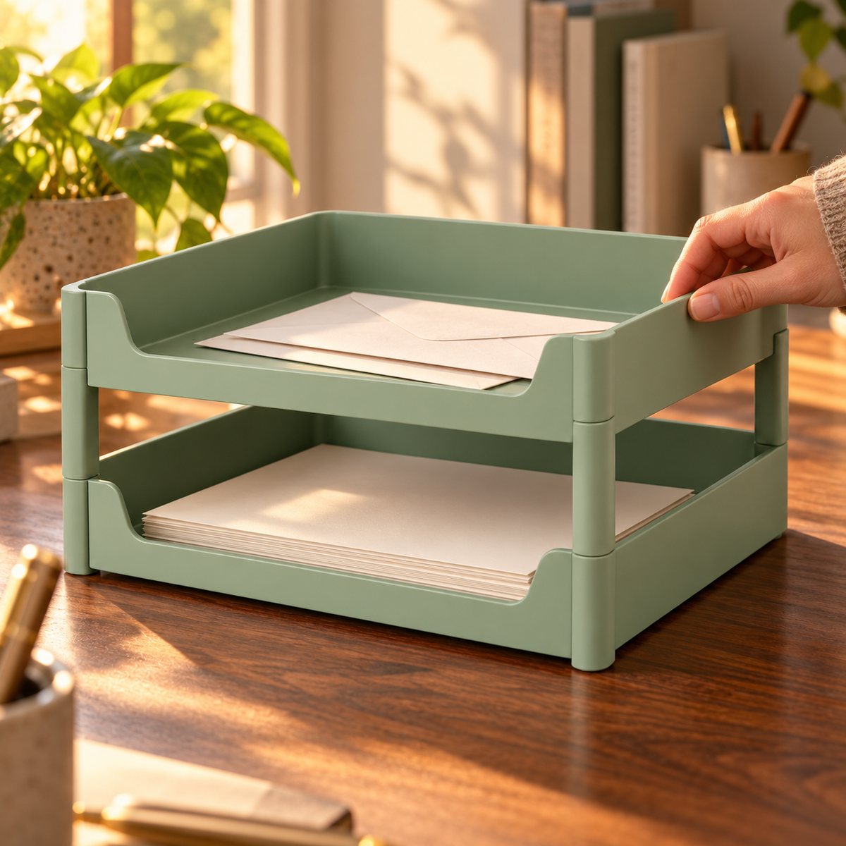 Zyvellie stacking letter trays - studio desk usage